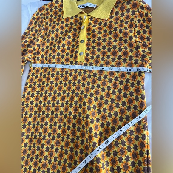 ZARA Mod Geo Floral Jacquard Knit Polo Dress – Size Medium - Picture 8 of 9